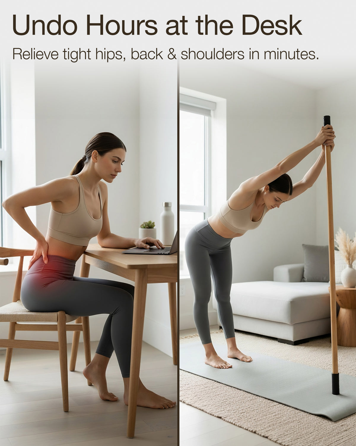 5ft Bamboo Yoga Stretching Stick - Natural Bamboo