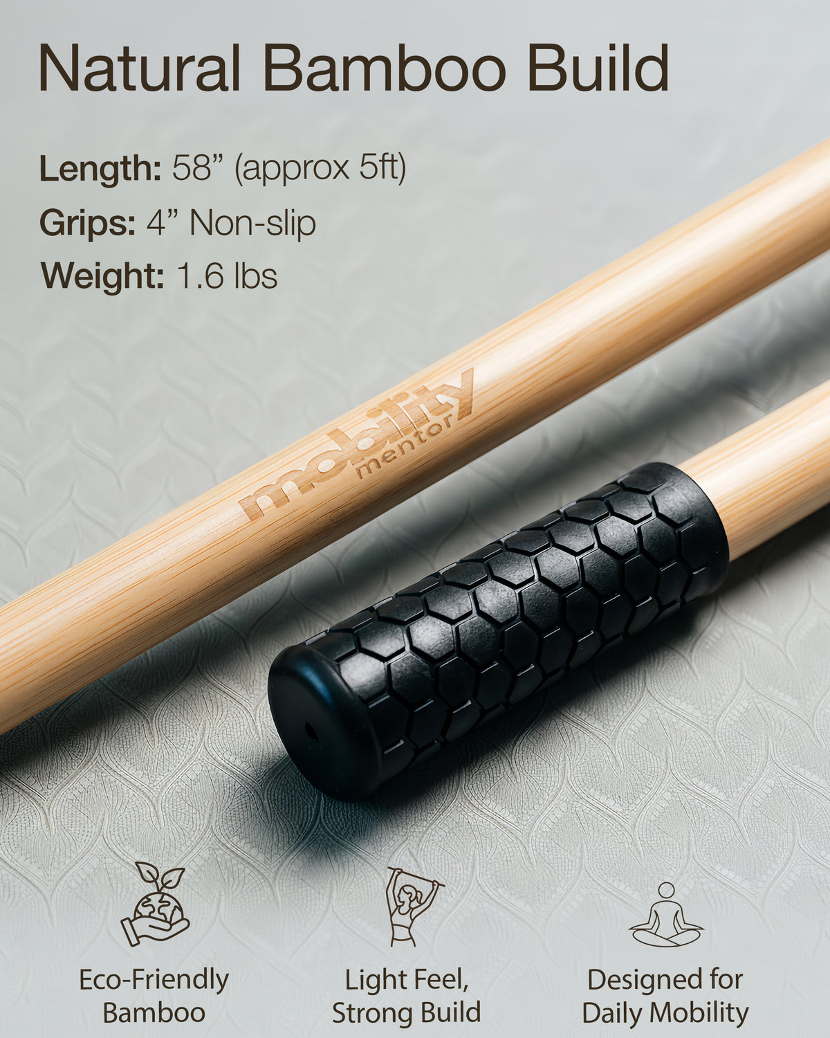 5ft Bamboo Yoga Dowel - Natural Bamboo