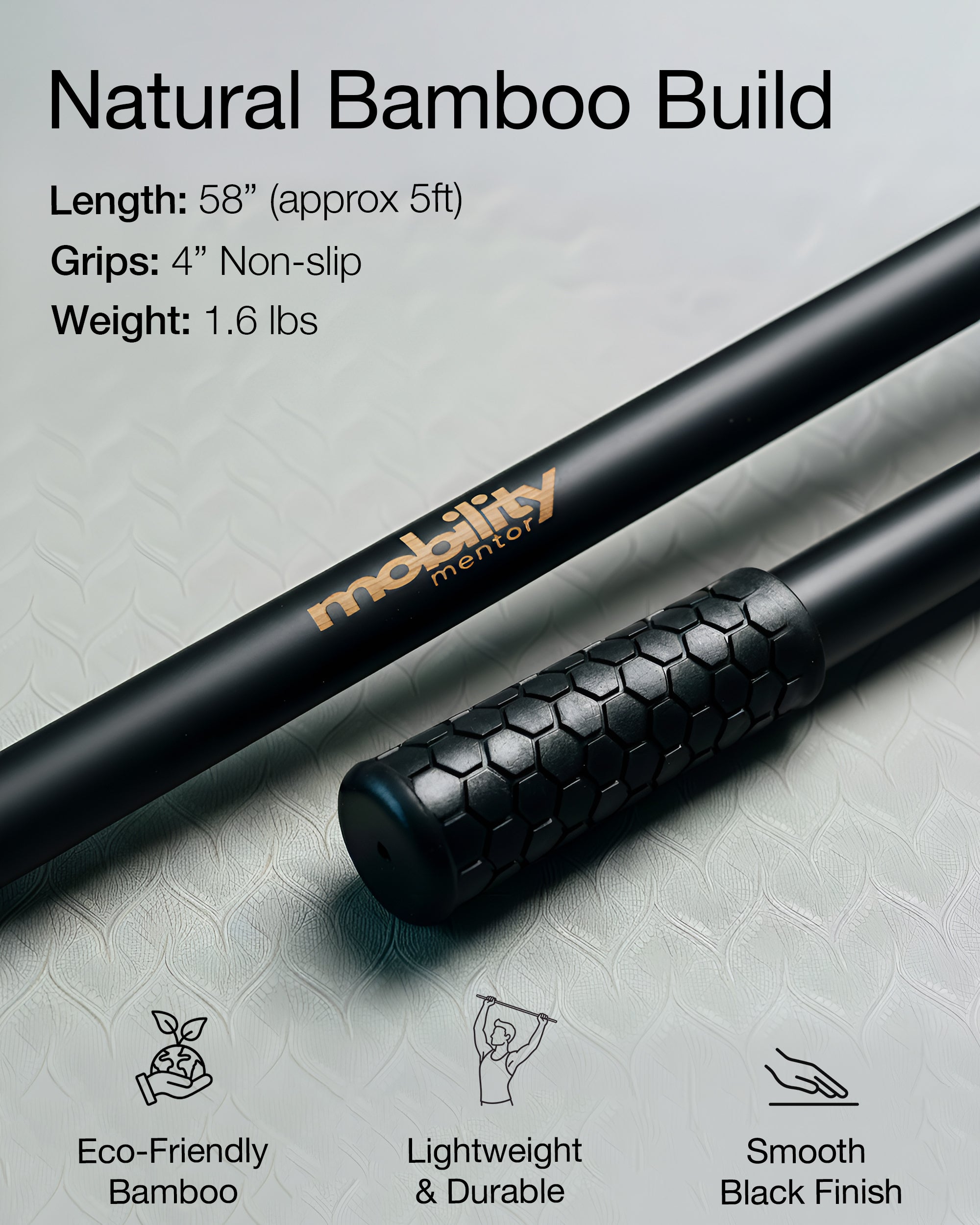 5ft Bamboo Stretching Stick - Black Bamboo